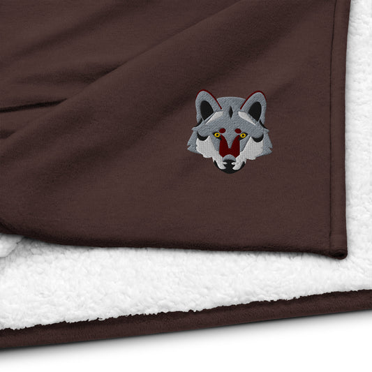 "Gray Wolf" - Premium Sherpa Blanket (Small Embroidery)